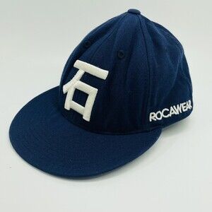 Vintage Y2K Rocawear Fitted Cap Navy Blue Japanese Kanji Hip Hop Size 6 3/4 (N)
